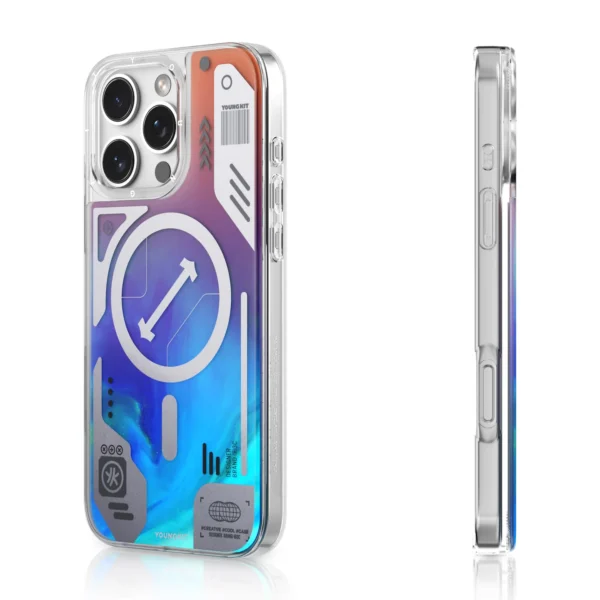 Youngkit Cyberpunk Luminous Quicksand Series MagSafe Case – Blue For iPhone 16 Pro Max - Image 2