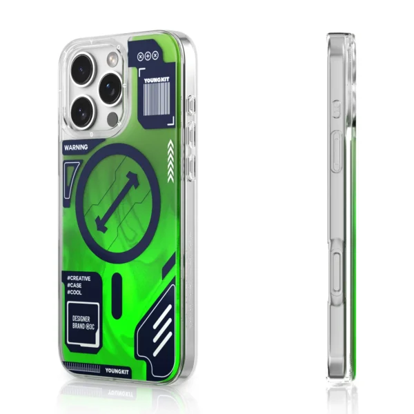 Youngkit Cyberpunk Luminous Quicksand Series MagSafe Case – Green For iPhone 16 Pro Max - Image 2